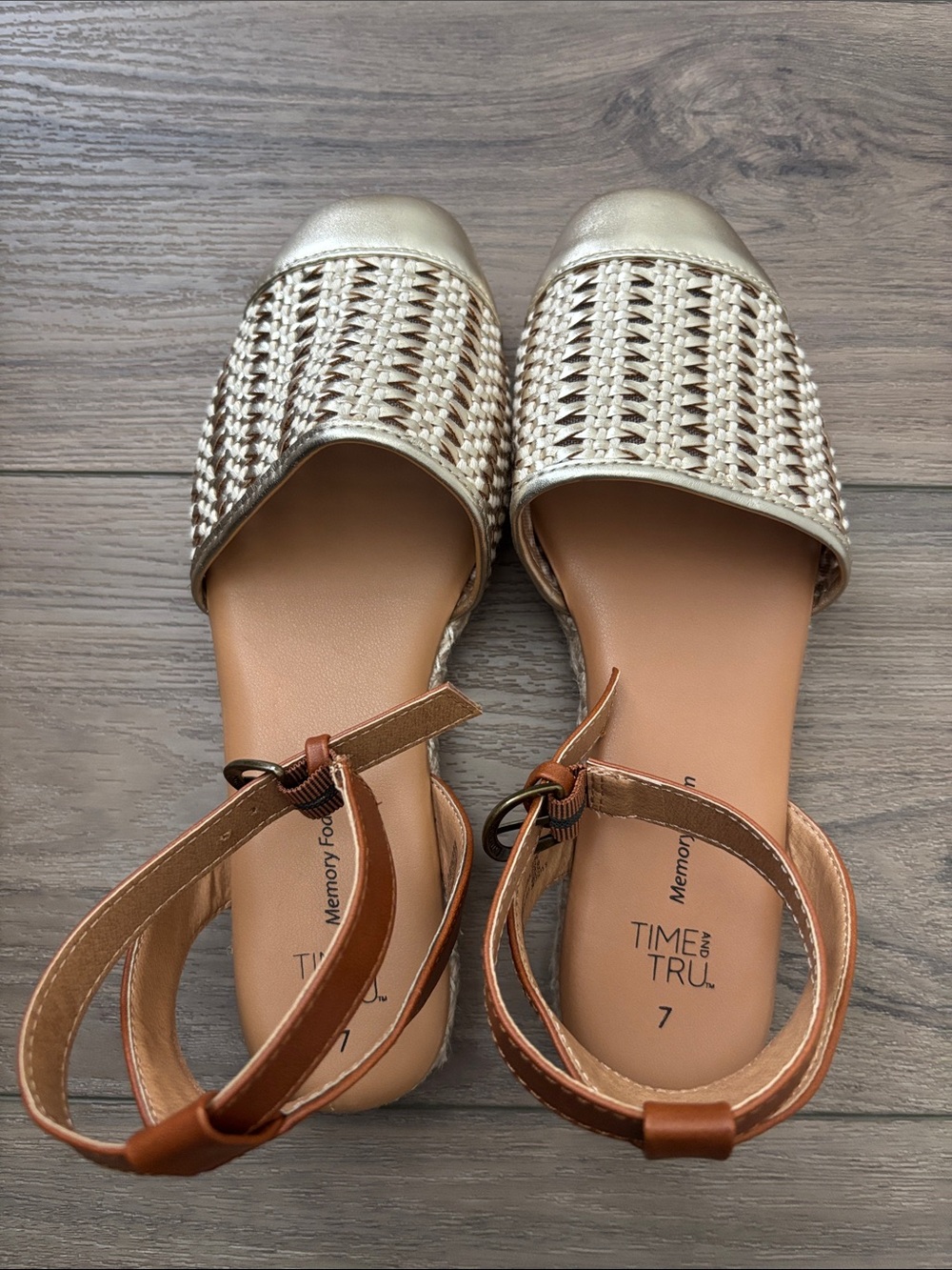 Metallic Woven Ankle-Strap Flats - Gold - Picture 2 of 5